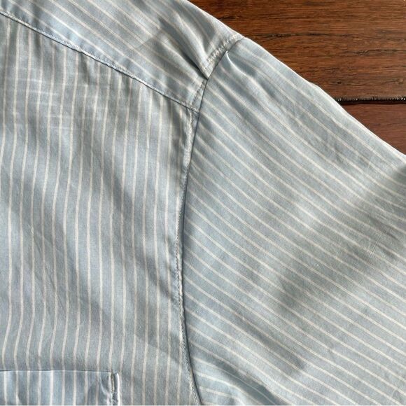 Lacoste UpCycled Handmade Blue Striped Ruffle Collar Button Down Shirt Size XS - Picture 12 of 16